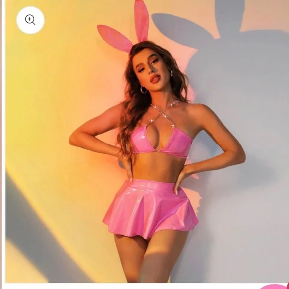 Rave Outfits Bunny Cosplay Costume Latex Bikini Rave Skirt Festival Outfit - Picture 3 of 5